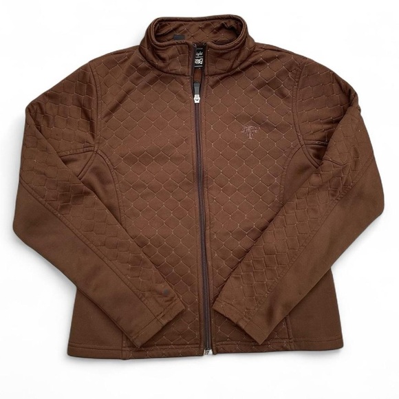 Womens Quilted Brown Golf Full Zip Pullover - Picture 1 of 7